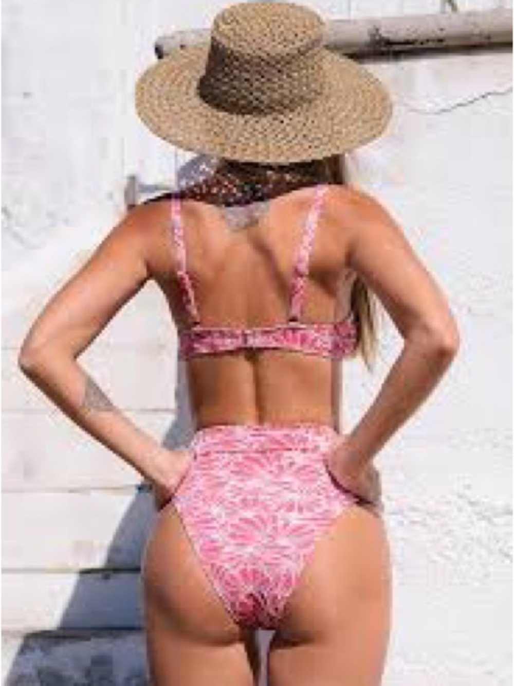 Cupshe High-Waist Pink Floral Bikini Top and Bottom - Women Swim - Picture 2 of 6